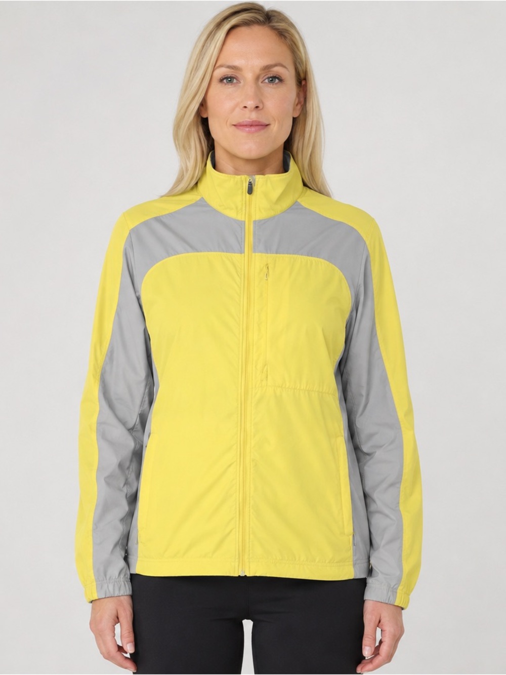 Lands' End 2-Tone Lightweight Windbreaker Jacket Yellow/Gray Size Large (14-16)